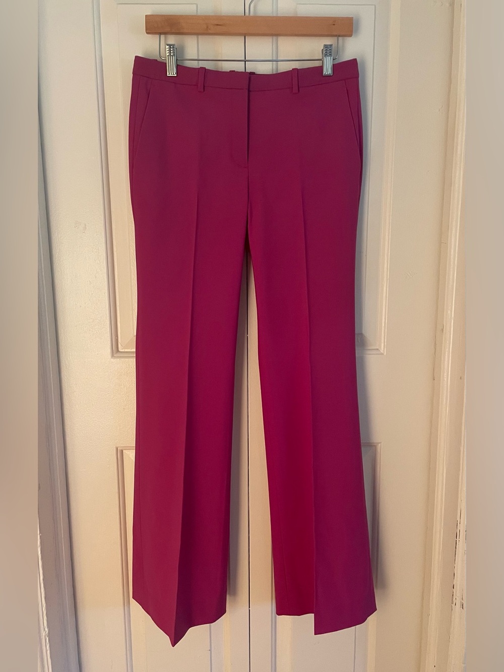 Theory 96% Virgin Wool Stretch Trousers Magenta Pink Size 4